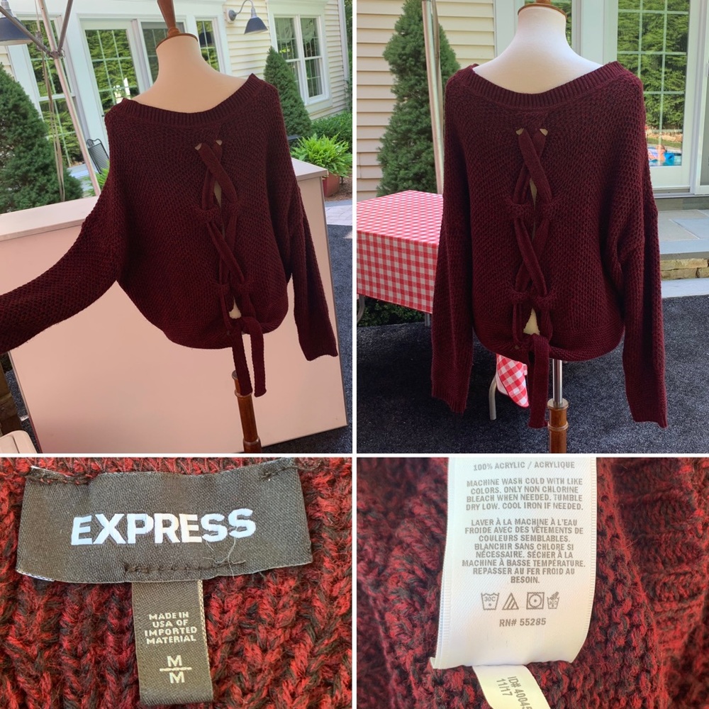 SOLD- Express Maroon Lace Up Back Sweater - Picture 5 of 8